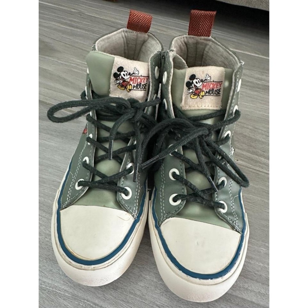 Zara Disney Mickey Mouse High Top Sneakers Kids 31 Green Good Side Zip Graphic - Picture 3 of 7